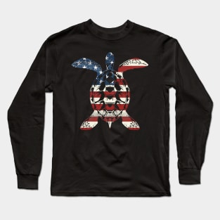 Turtle American Flag Costume Gift Long Sleeve T-Shirt